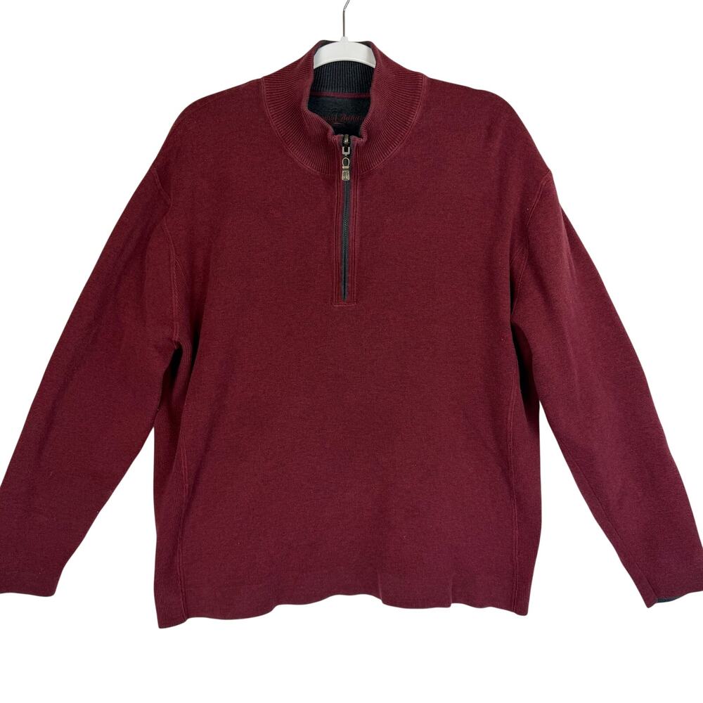 Tommy Bahama Mens XL Sweater Maroon Burgundy Quarter Zip Mock Neck Cotton Blend